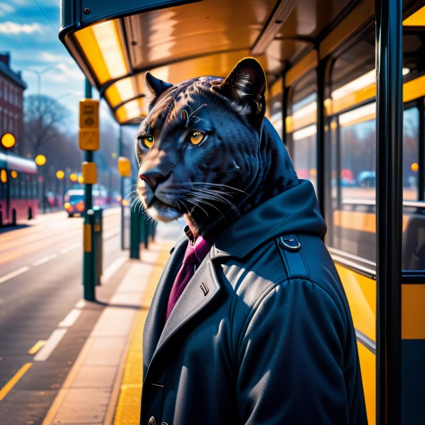 Pic d'une panthère dans un manteau sur l'arrêt de bus