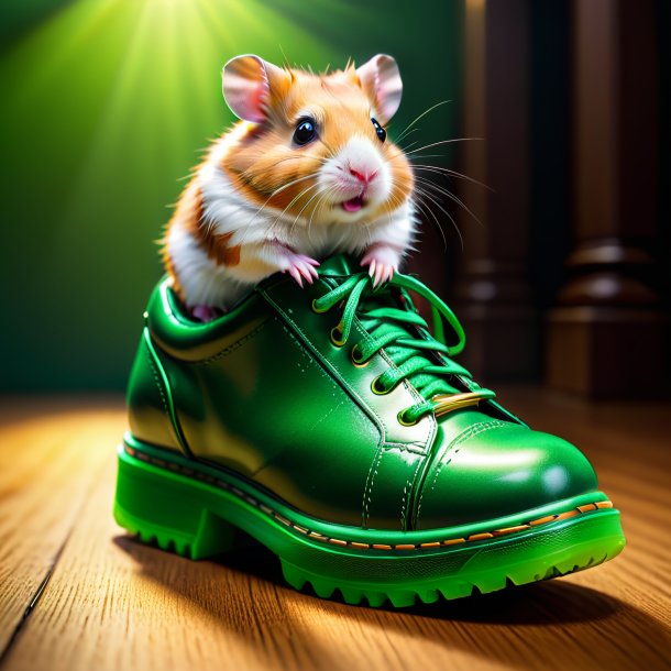 Image of a hamster in a green shoes