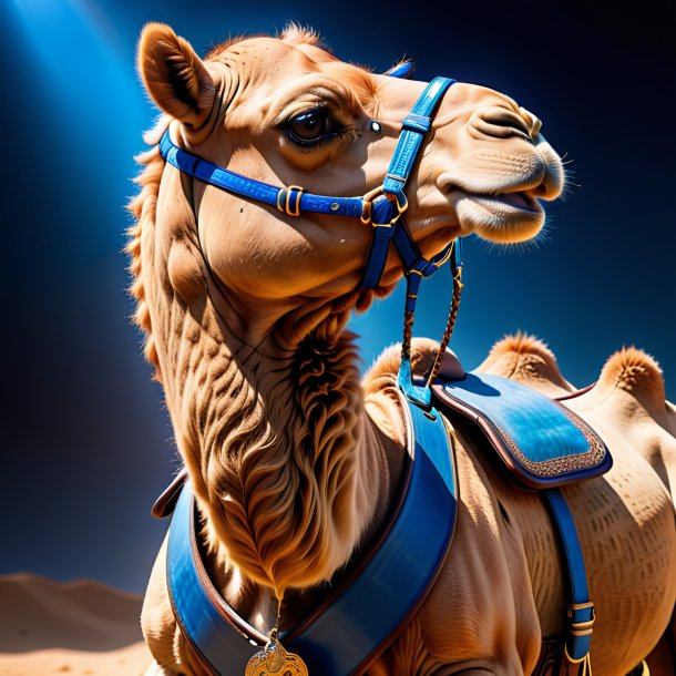 Pic of a camel in a blue belt