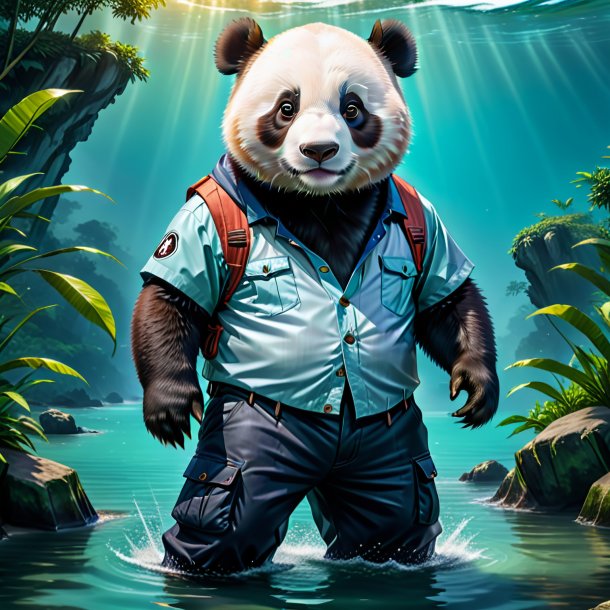 Dibujo de un panda gigante en los pantalones en el agua