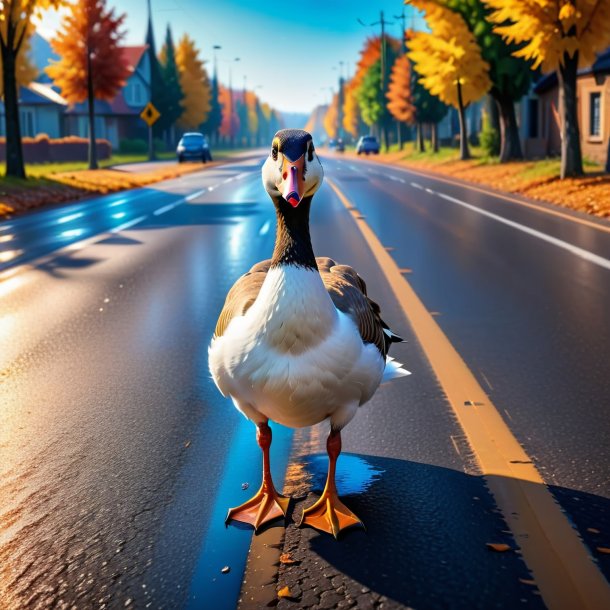 Photo of a crying of a goose on the road