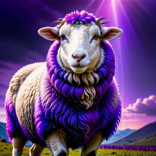 Picture of a sheep in a purple coat