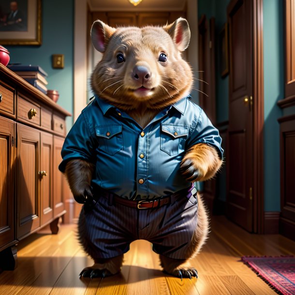 Drawing of a wombat in a trousers in the house