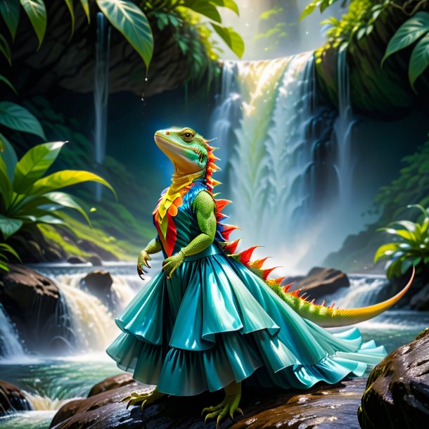 Imagem de um lagarto em um vestido na cachoeira