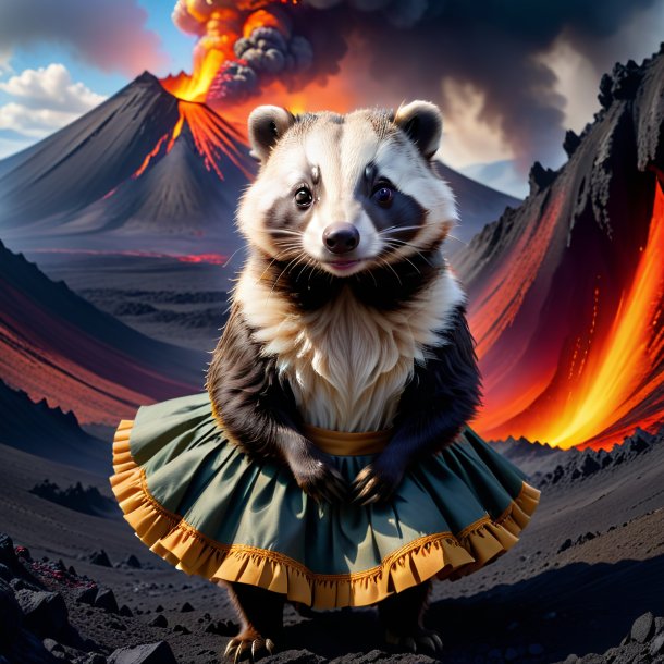 Picture of a badger in a skirt in the volcano