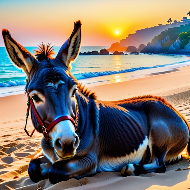 Foto de um sono de um burro na praia