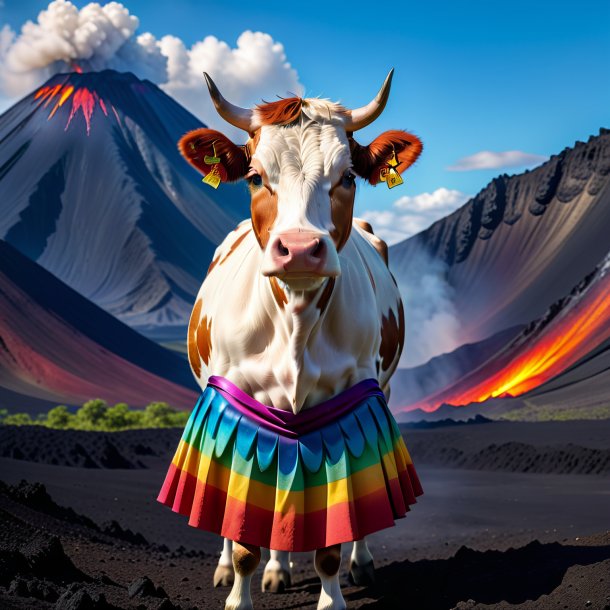 Photo of a cow in a skirt in the volcano