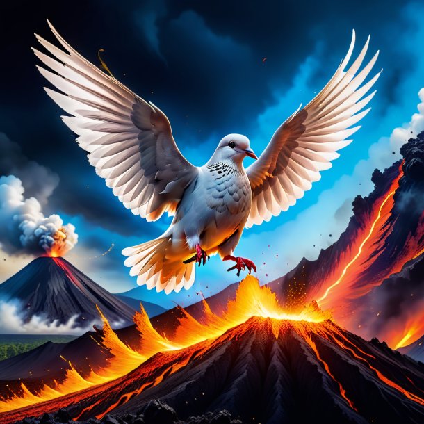 Image of a jumping of a dove in the volcano