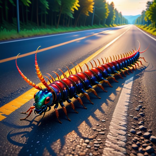 Photo d'une danse d'un centipede sur la route