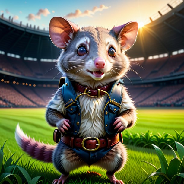 Illustration of a possum in a belt on the field