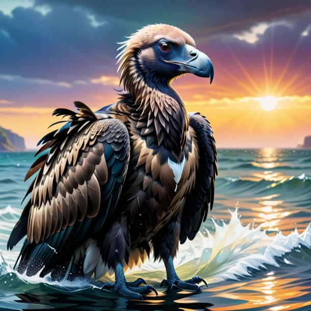 Illustration of a vulture in a coat in the water