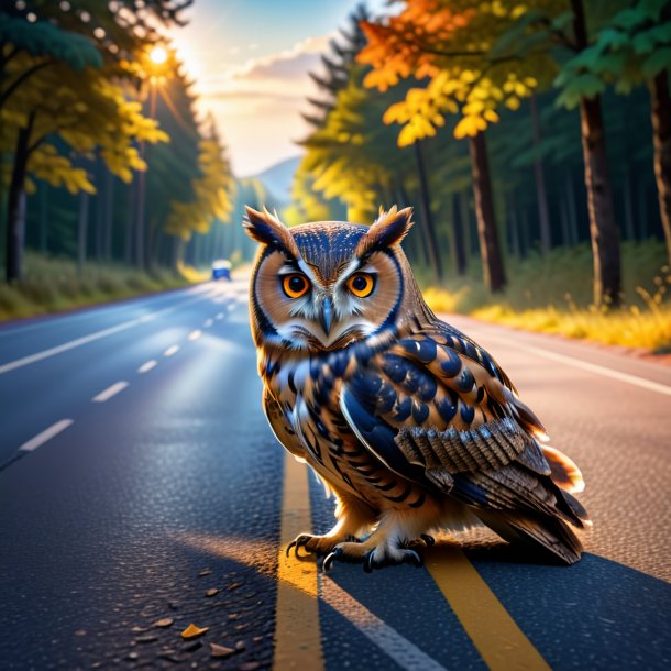 Pic of a resting of a owl on the road