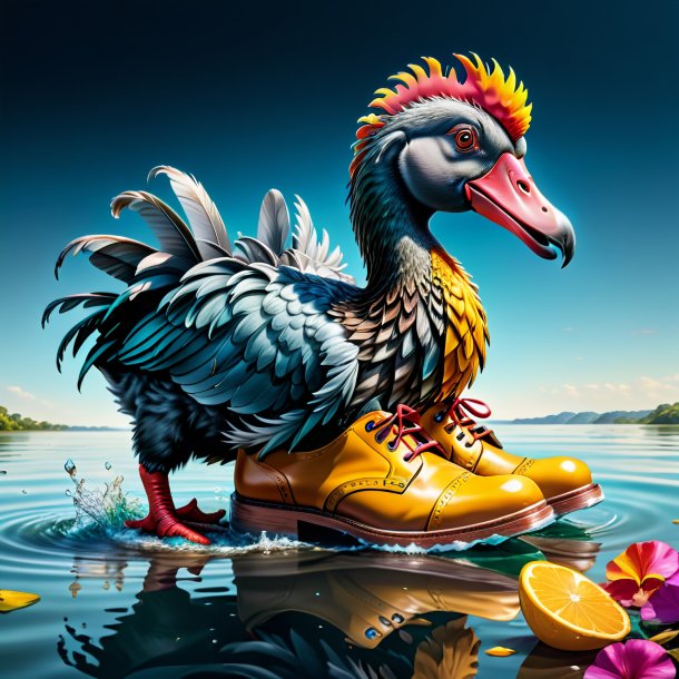 Dibujo del dodo en los zapatos en el agua