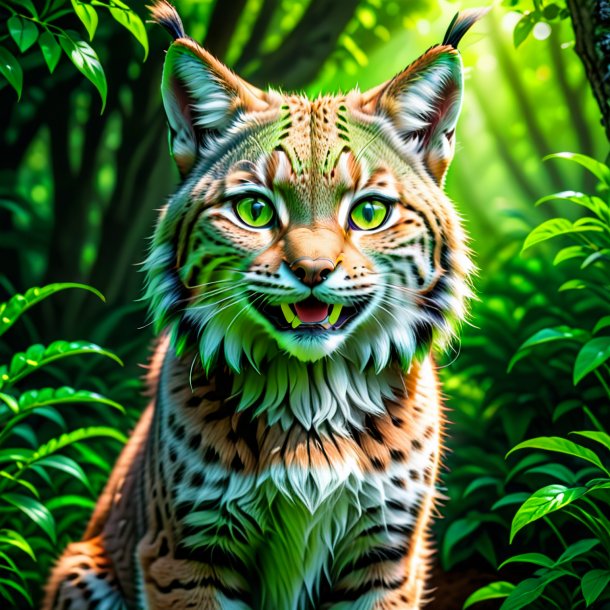 Foto de un lince sonriente verde