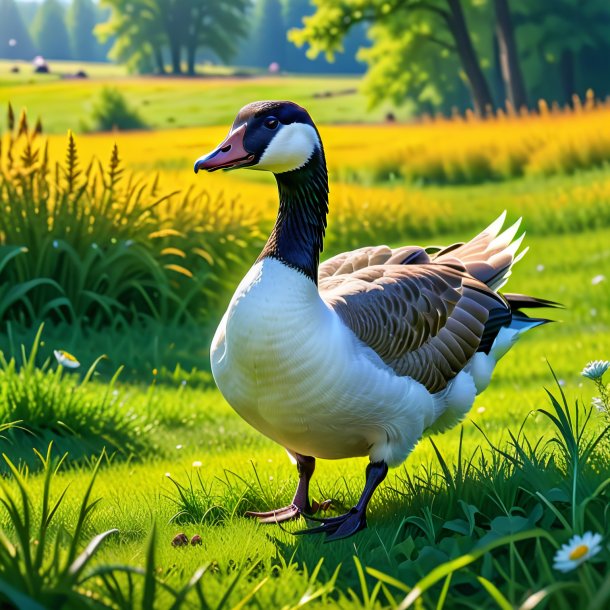 Image of a playing of a goose in the meadow