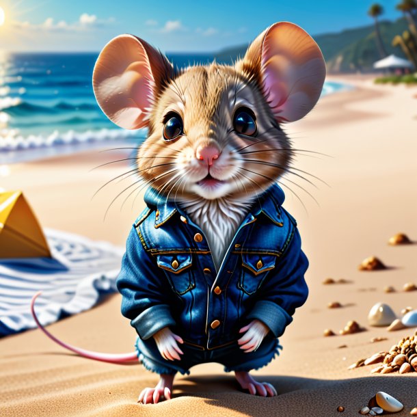 Illustration d'une souris dans un jean sur la plage