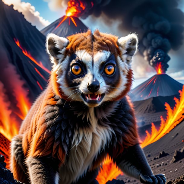 Picture of a threatening of a lemur in the volcano