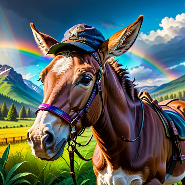 Pic of a mule in a cap on the rainbow