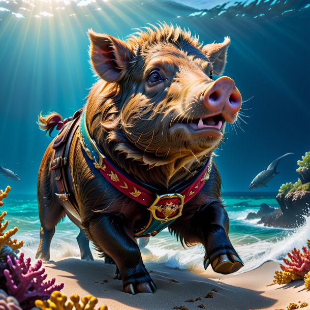 Pic of a boar in a belt in the sea