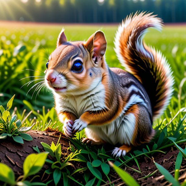 Image of a resting of a flying squirrel on the field