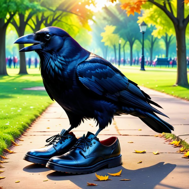 Image of a crow in a shoes in the park