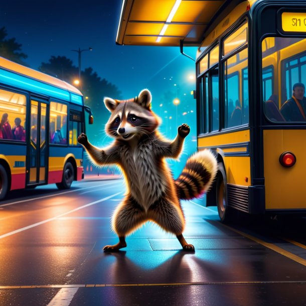 Imagem de uma dança de um guaxinim no ponto de ônibus