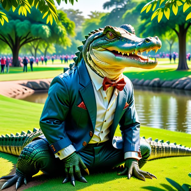 Pic of a crocodile in a trousers in the park