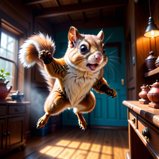 Picture of a flying squirrel in a gloves in the house