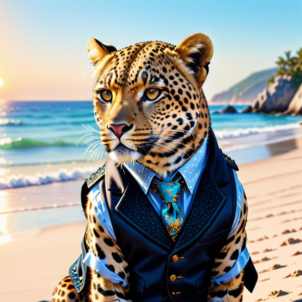 Drawing of a leopard in a vest on the beach