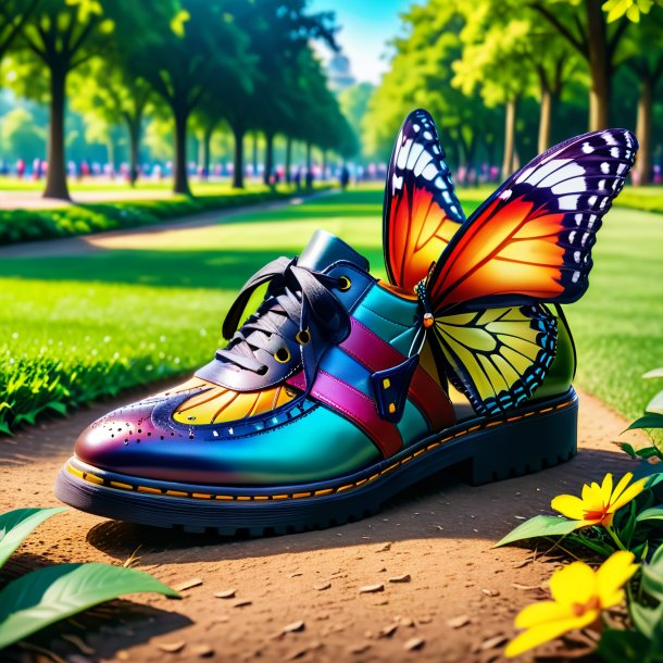 Foto de una mariposa en un zapato en el parque