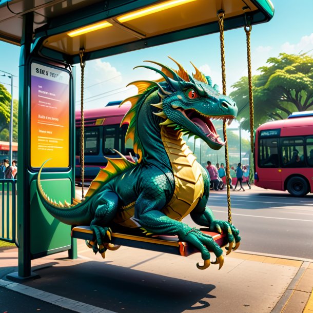 Picture of a swinging on a swing of a basilisk on the bus stop