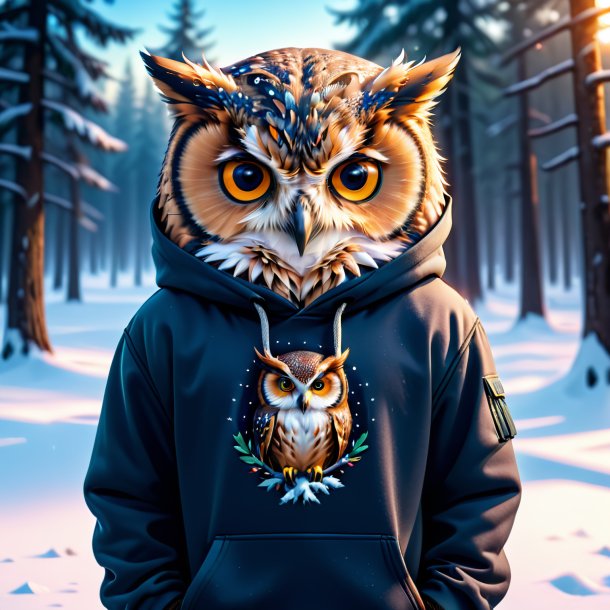 Picture of a owl in a hoodie in the snow