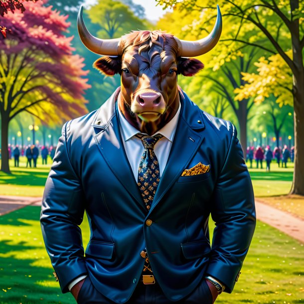 Image of a bull in a jacket in the park