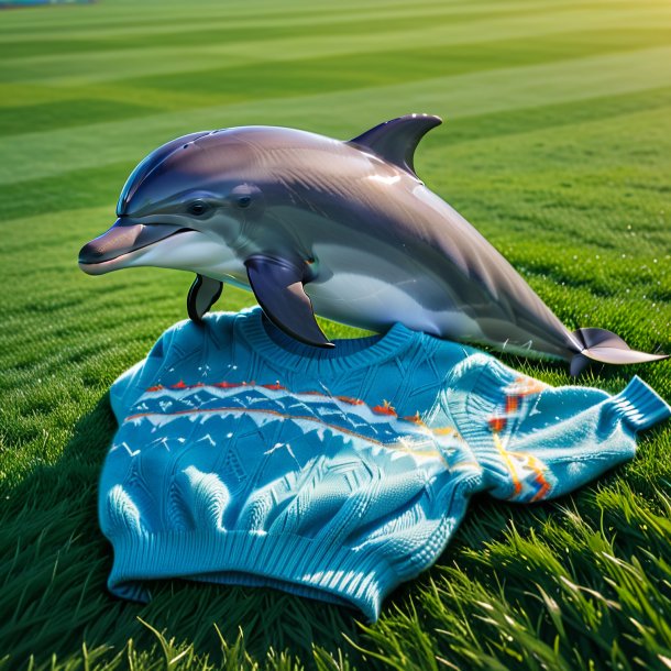 Photo of a dolphin in a sweater on the field