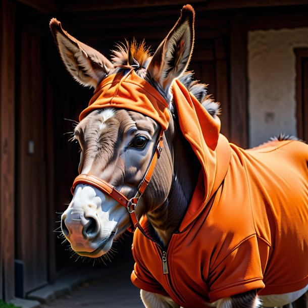 Picture of a donkey in a orange hoodie