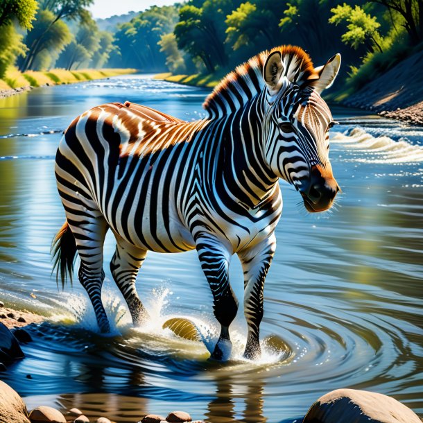 Picture of a zebra in a jeans in the river