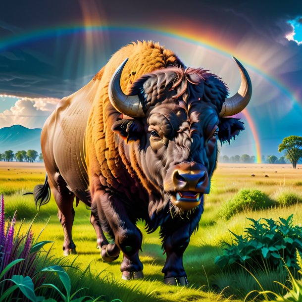 Pic of a angry of a buffalo on the rainbow