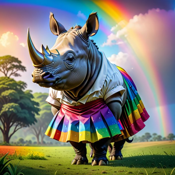 Picture of a rhinoceros in a skirt on the rainbow