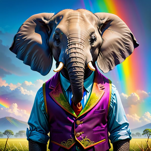 Drawing of a elephant in a vest on the rainbow