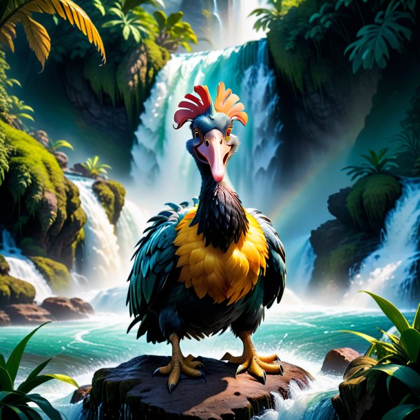 Photo of a angry of a dodo in the waterfall