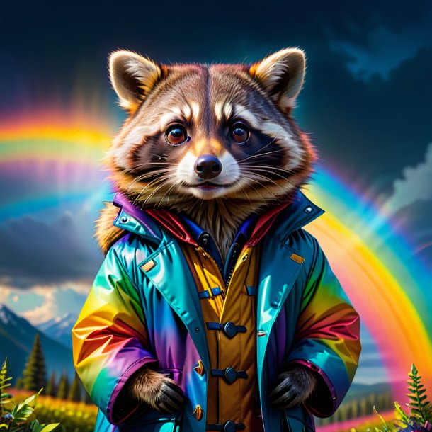 Picture of a raccoon in a coat on the rainbow