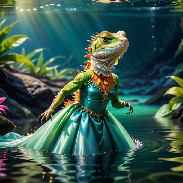 Imagem de um lagarto em um vestido na água