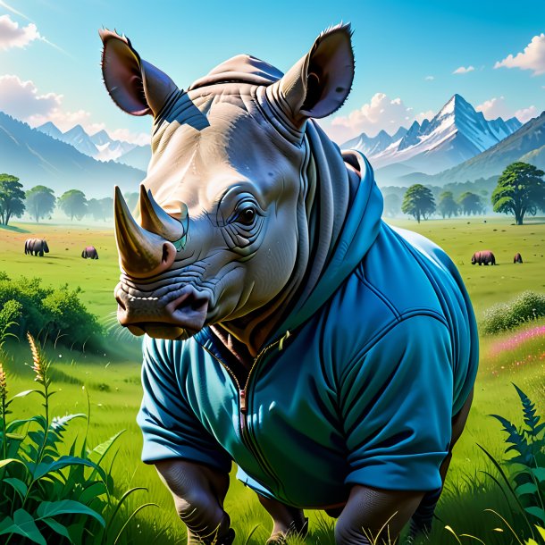 Image of a rhinoceros in a hoodie in the meadow