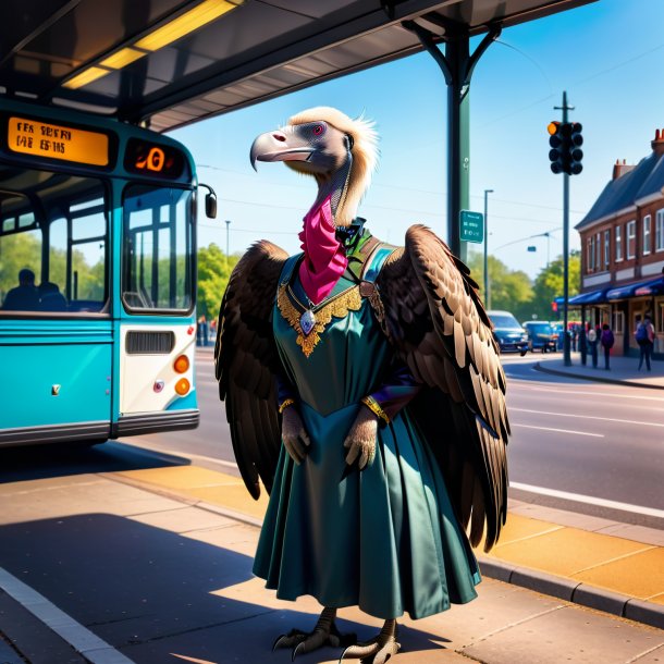 Pic d'un vautour dans une robe sur l'arrêt de bus