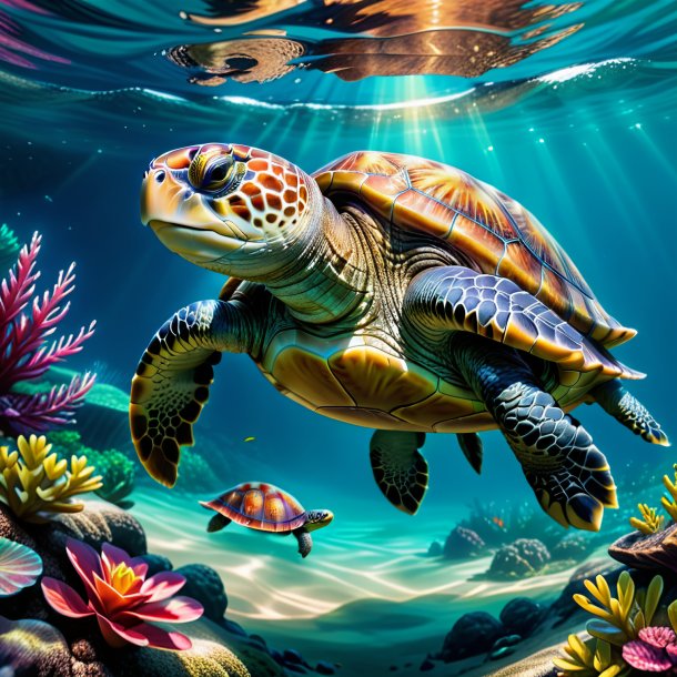 Dibujo de una tortuga en un pantalón en el agua