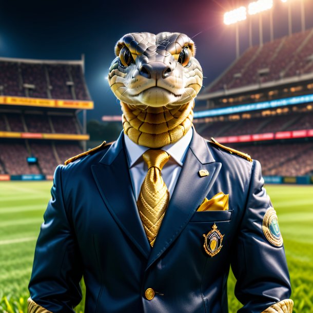 Picture of a king cobra in a jacket on the field