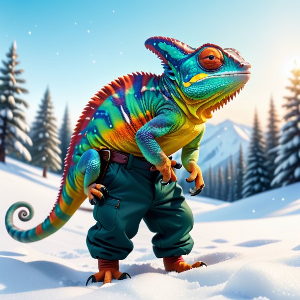 Picture of a chameleon in a trousers in the snow