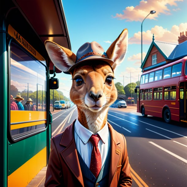 Illustration of a kangaroo in a hat on the bus stop