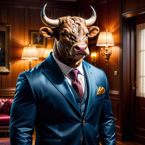 Photo of a bull in a jacket in the house