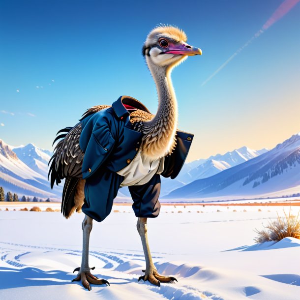 Illustration of a ostrich in a trousers in the snow